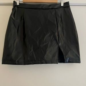 Pleather mini skirt with front slit